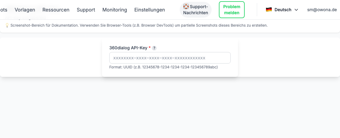 360dialog API-Key Eingabe