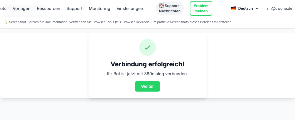 360dialog Verbindung erfolgreich