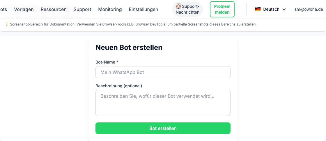 Bot-Erstellung Formular